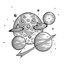 alien floating among planets tattoo design idea