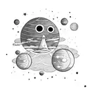 alien floating among planets tattoo design idea