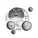alien floating among planets tattoo design idea
