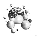 baloons floating among planets tattoo design idea