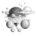 baloons floating among planets tattoo design idea