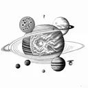 solar system fine line tattoo design idea
