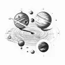 solar system fine line tattoo design idea