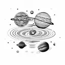 solar system fine line tattoo design idea