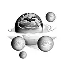 sphere floating among planets tattoo design idea