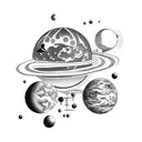 sphere floating among planets tattoo design idea