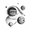 sphere floating among planets tattoo design idea