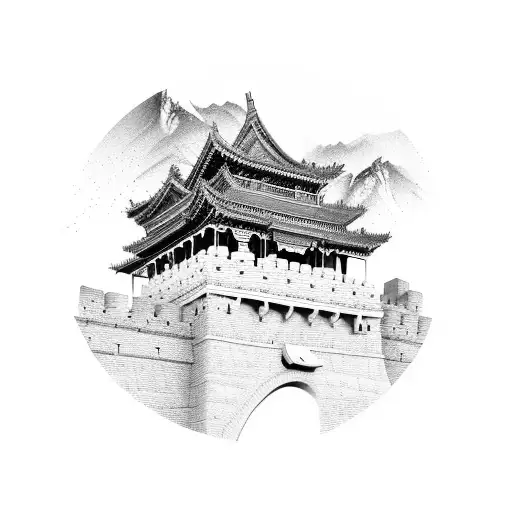 the great wall of china in the baground of the hutongs in beijing tattoo design idea