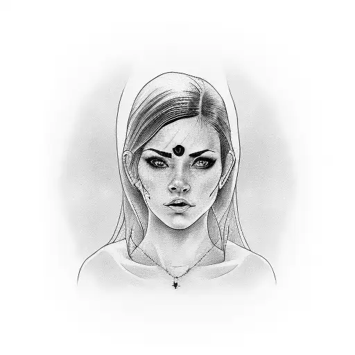 A beautiful portrait tattoo of your wife with a hidden powerlifting reference subtly integrated tattoo design idea