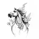 horse running with flowers and plants an grass tattoo design idea