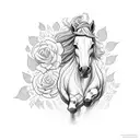horse running with flowers and plants an grass tattoo design idea