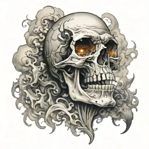 Skull with smoke billowing out of its eyes tattoo design idea