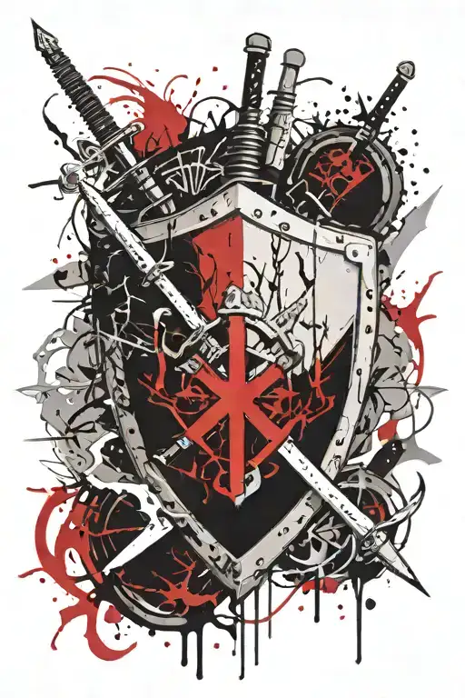 shield and swords crossing tattoo design idea
