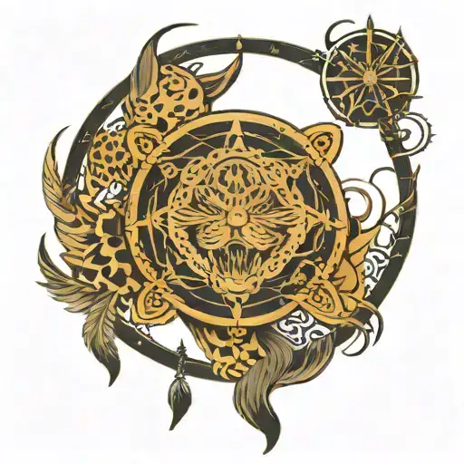 An Hourglass Moon Dream Catcher Filled With jaguars And tribal patterns shaman  Tears tattoo design idea