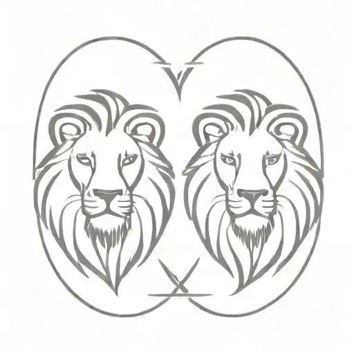 patience and fortitude lions heads reflected back to back with slight differences.   tattoo design idea