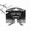 Mount Fuji, tori gate, cherry blossom tattoo design idea