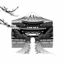Mount Fuji, tori gate, cherry blossom tattoo design idea