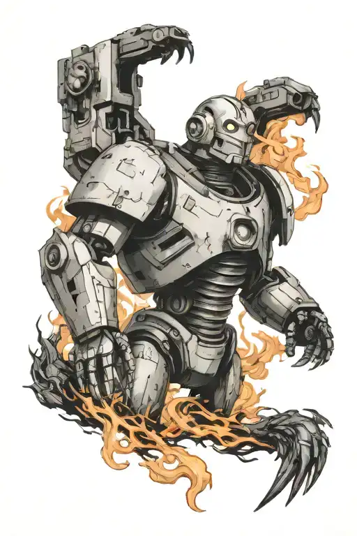 iron giant with a phoenix rising from the ashes tattoo design idea