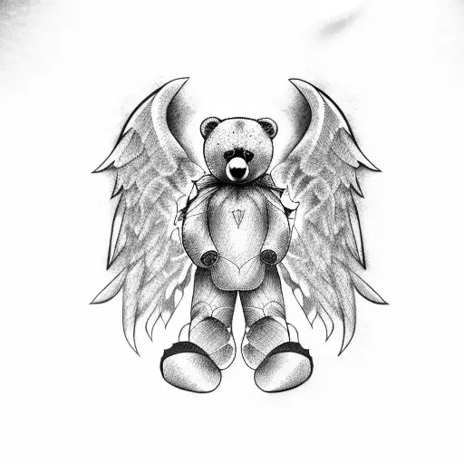 teddy bear with angel wings  tattoo design idea