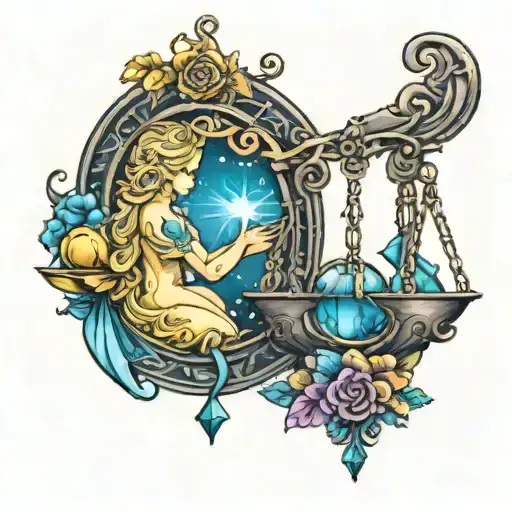 libra and aquarius zodiac sign tattoo design idea