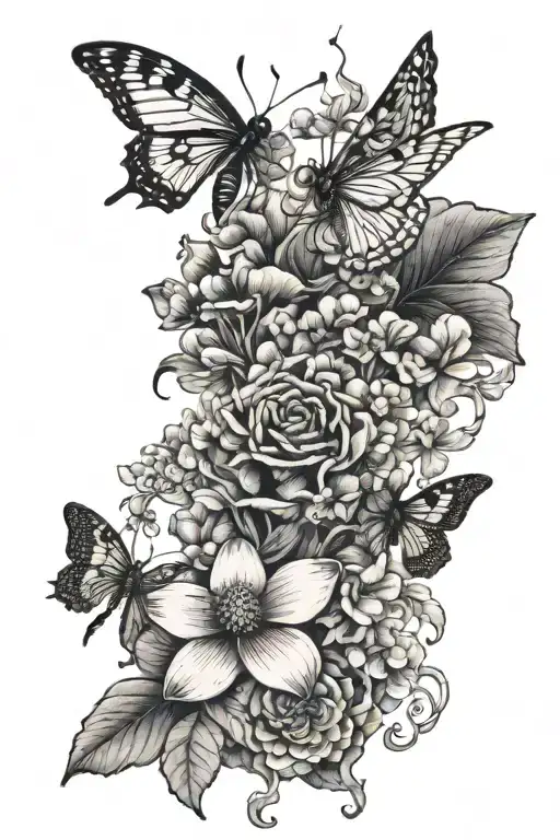 mushrooms bees butterflies Japanese flowers dragons feminine gemini tattoo design idea