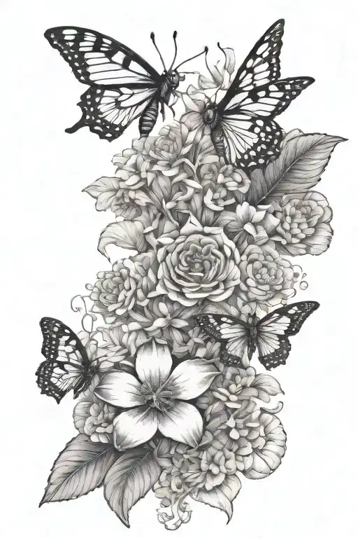 mushrooms bees butterflies Japanese flowers dragons feminine gemini tattoo design idea