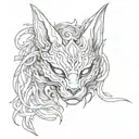 half oni mask half kitsune mask split in half tattoo design idea