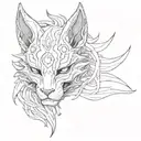 half oni mask half kitsune mask split in half tattoo design idea