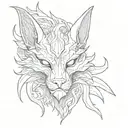 half oni mask half kitsune mask split in half tattoo design idea