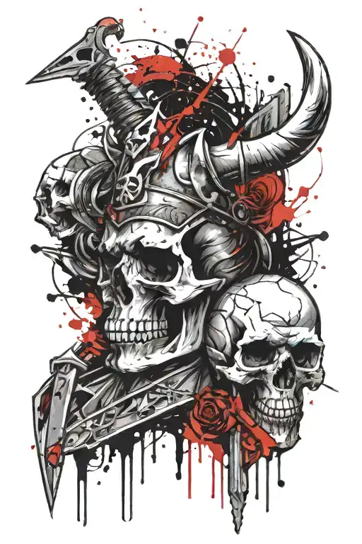 Skull, knife, Viking, tattoo design idea