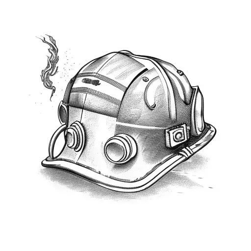 A vintage firefighter helmet surrounded by swirling bourbon and whiskey bottles tattoo design idea