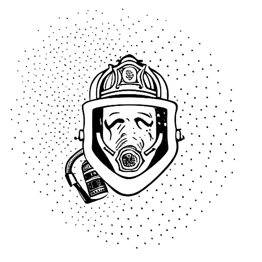 A firefighter helmet surrounded by swirling bourbon and whiskey bottles tattoo design idea