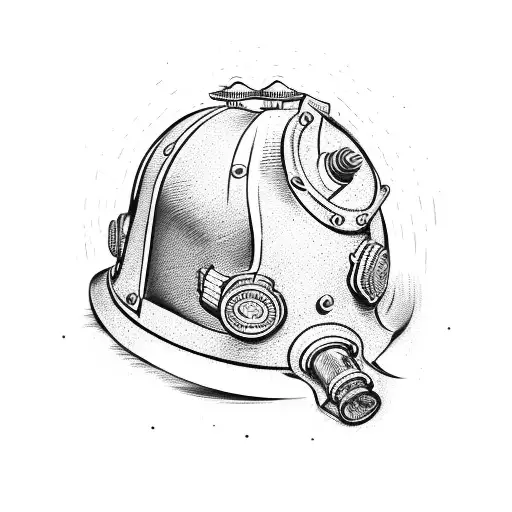 A vintage firefighter helmet surrounded by swirling bourbon and whiskey bottles tattoo design idea