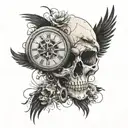 skull with dandelions, eagle, broken time piece tattoo design idea