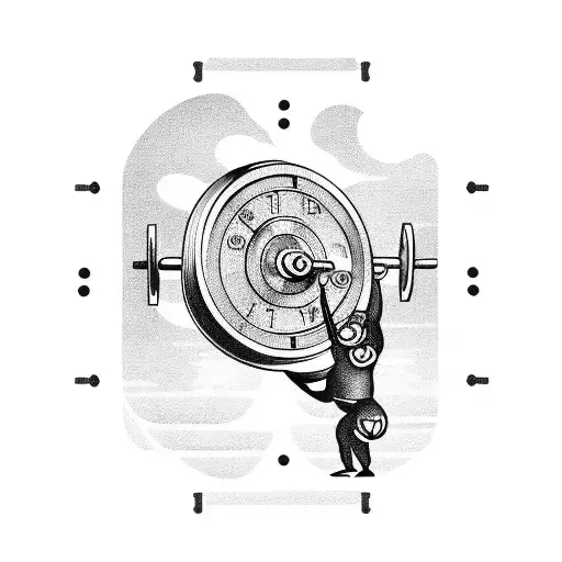 A weightlifting barbell with clock hands as the plates tattoo design idea