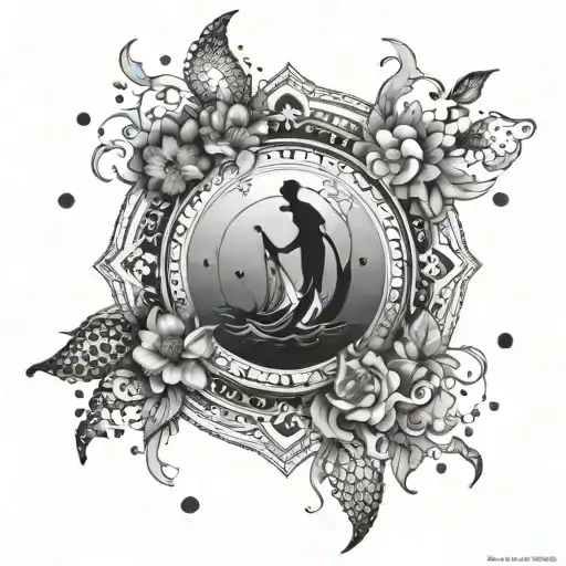 A mandala design incorporating elements of sirens and mermaids tattoo design idea