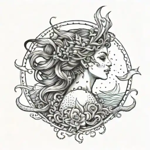  elements of sirens and mermaids tattoo design idea
