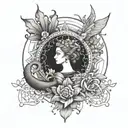 A mandala design incorporating elements of sirens and mermaids tattoo design idea