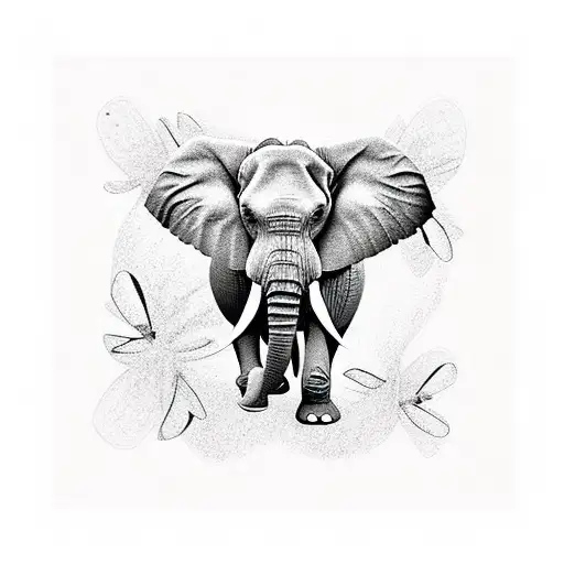 elephant with butterflies  tattoo design idea