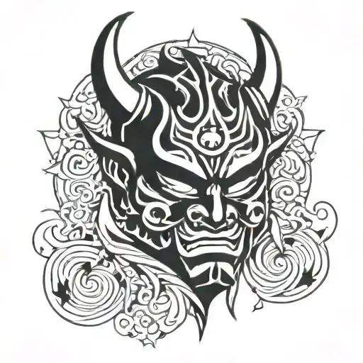 Very basic oni mask with stars and bold lines  tattoo design idea