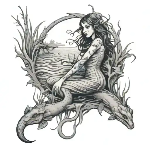 girl drowns in swamp tattoo design idea