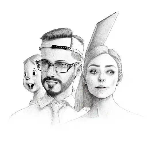 A humorous illustration of the client's family members as different types of aircraft tattoo design idea