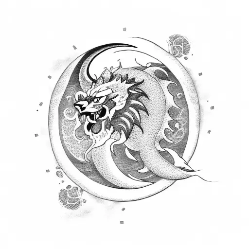 moon dragon lion  tattoo design idea