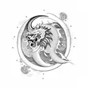 moon dragon lion  tattoo design idea