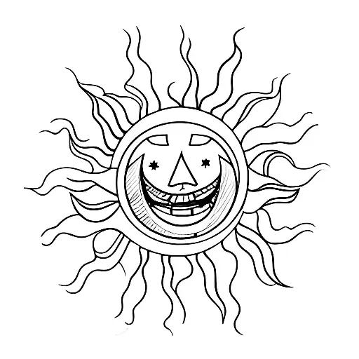 A sun and a pumpkin cut in half glued together  tattoo design idea