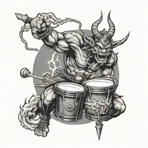 Lightning God Raijin playing the drums tattoo design idea