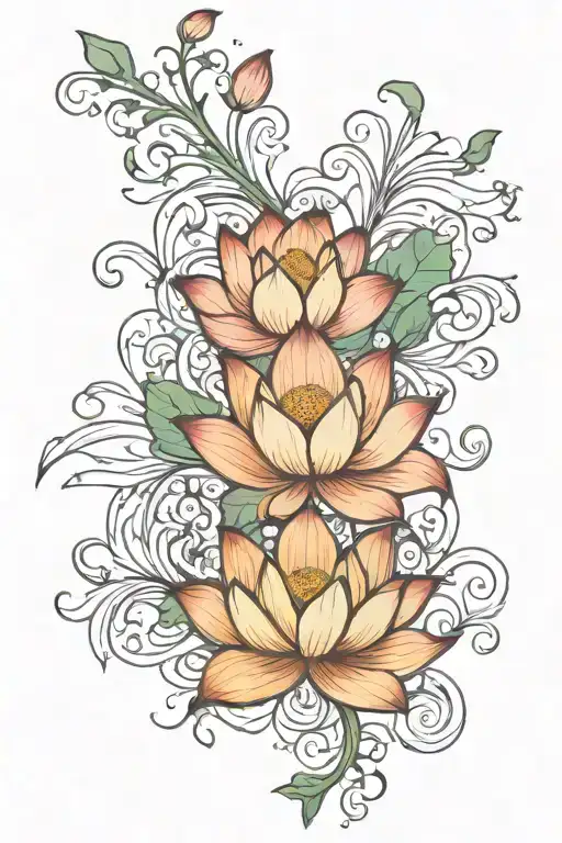 lotus flower with vines coming tattoo design idea