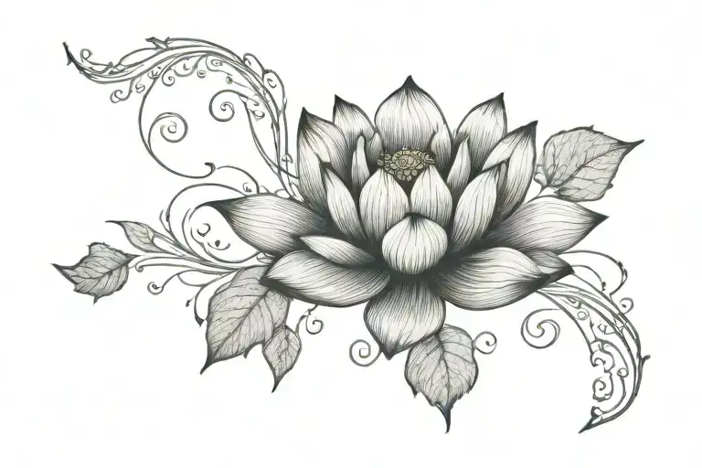 lotus flower with vines coming tattoo design idea
