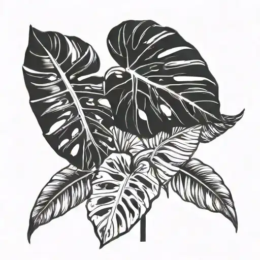 monstera deliciosa leaf alien head flower bouquet tattoo design idea