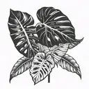 monstera deliciosa leaf alien head flower bouquet tattoo design idea